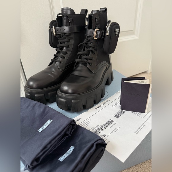 PRADA Monolith with Side Pocket Ankle Boot Size US 7 Black - Picture 16 of 17
